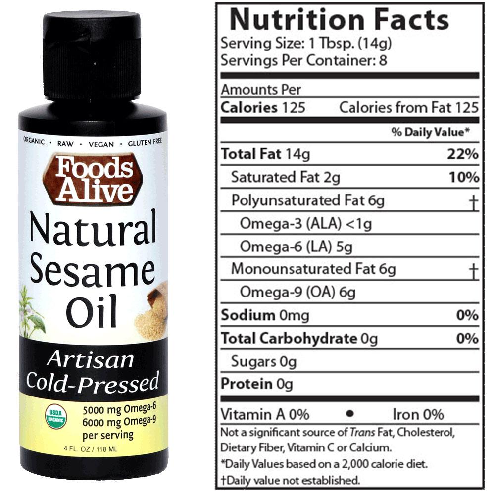 Foods Alive, Natural Cold-Pressed Sesame Oil, 8 oz