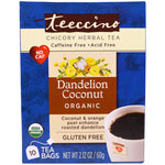Teeccino, Herbal Coffee, Dandelion Caramel Nut, Caffeine Free, 10 Tee Bags, 2.12 oz