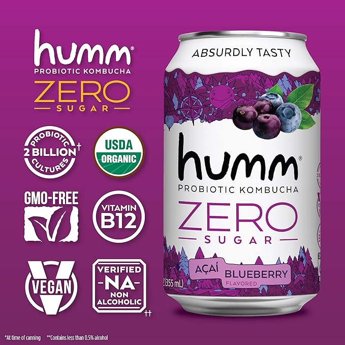 Humm, Kombucha Acai Blueberry Zero Sugar, 12 fl oz