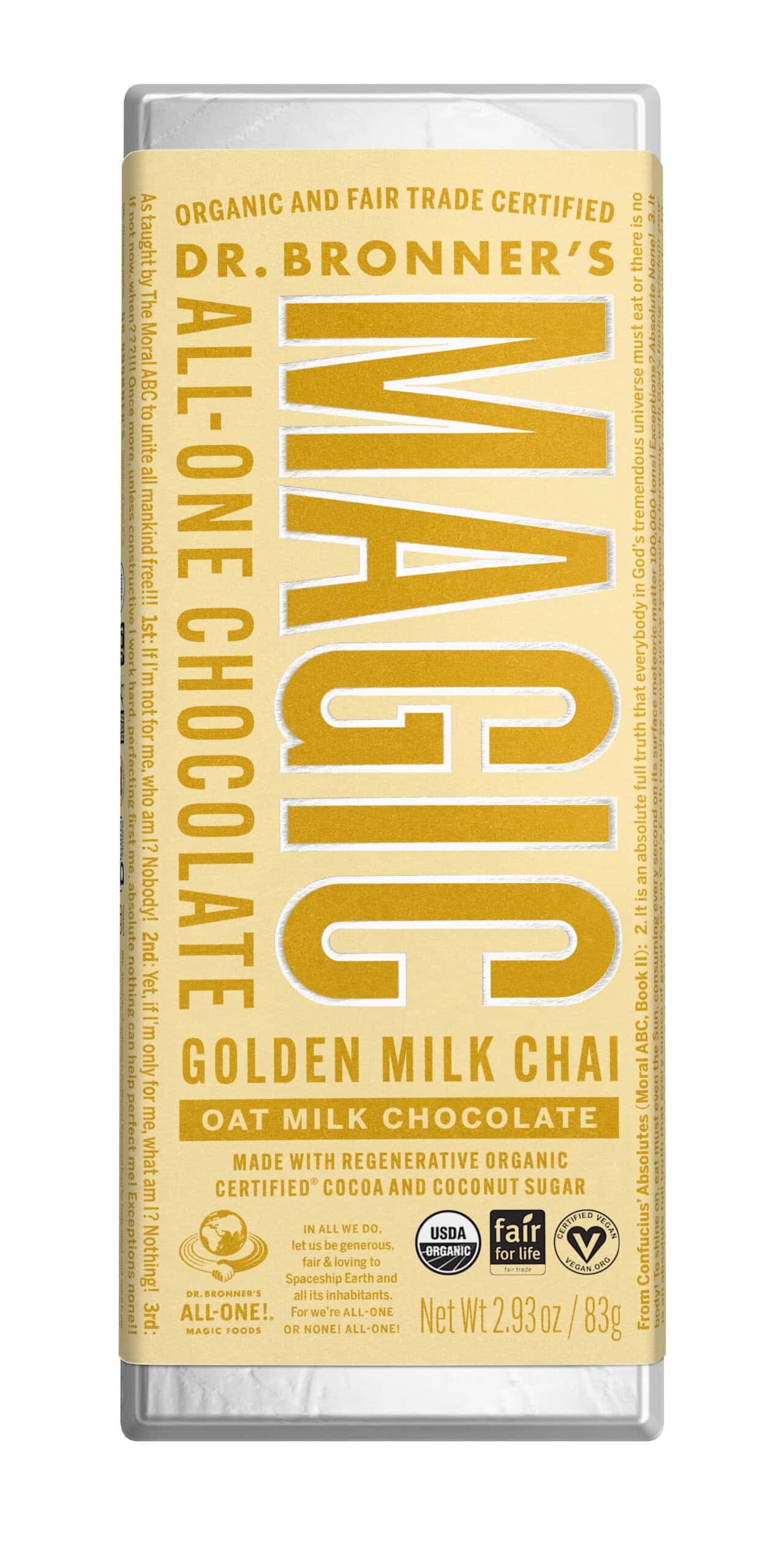 Dr. Bronner's,Golden Milk Chai Oat Milk Chocolate Bar 2.93 oz.