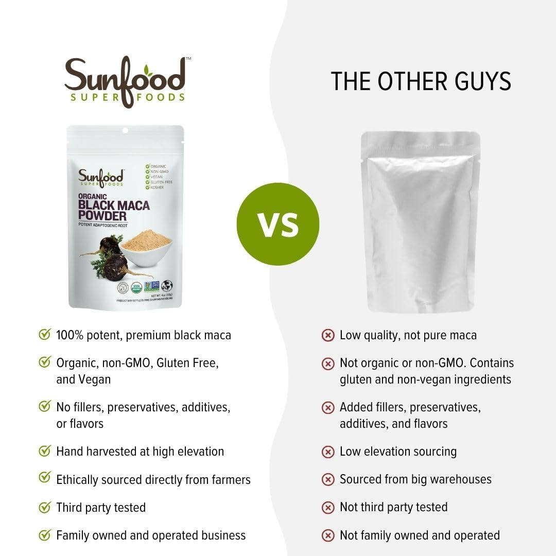 Sunfood, Organic Black Maca Powder Raw, 4 oz