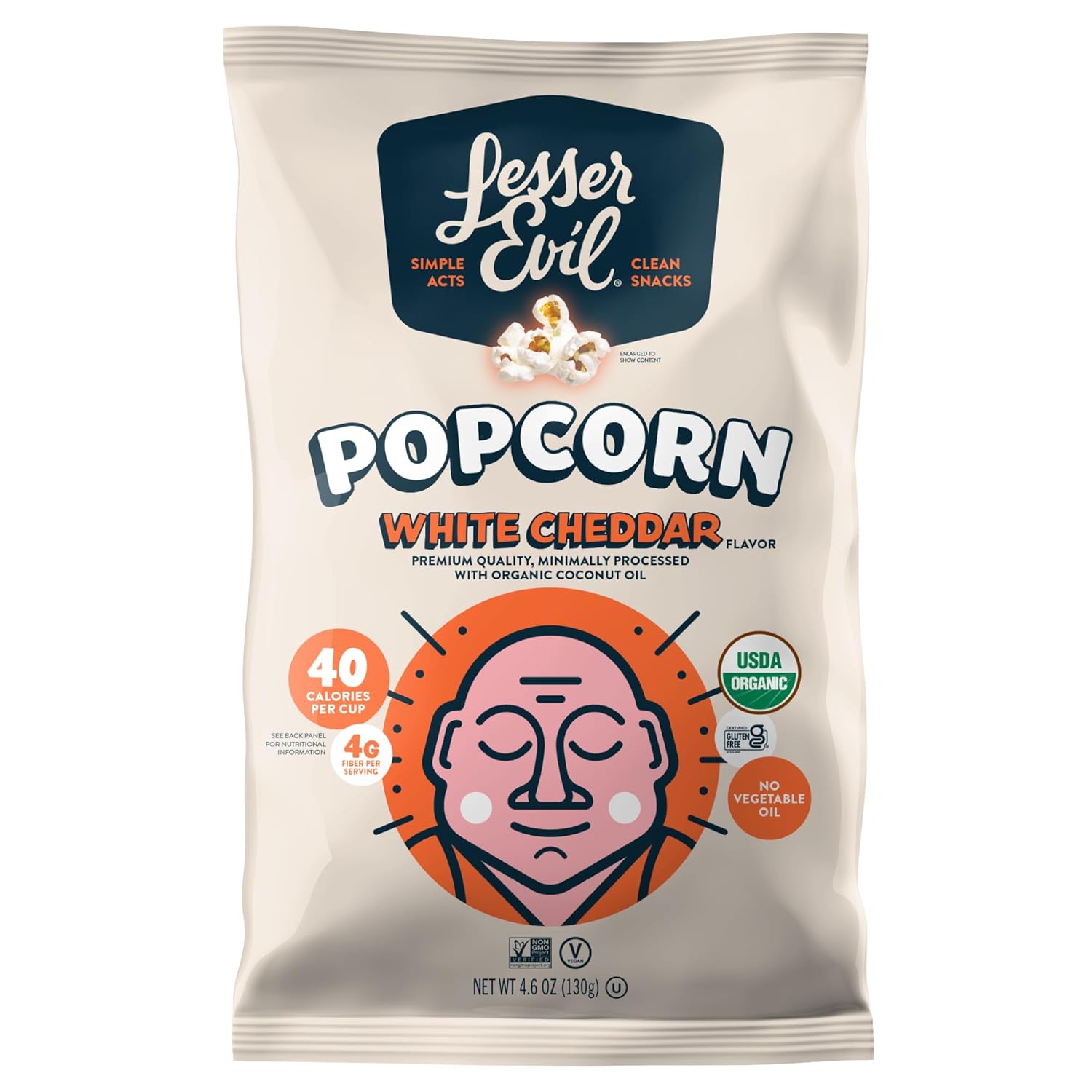 Lesser Evil, No Cheese Cheesiness Organic Popcorn,  4.6 Oz