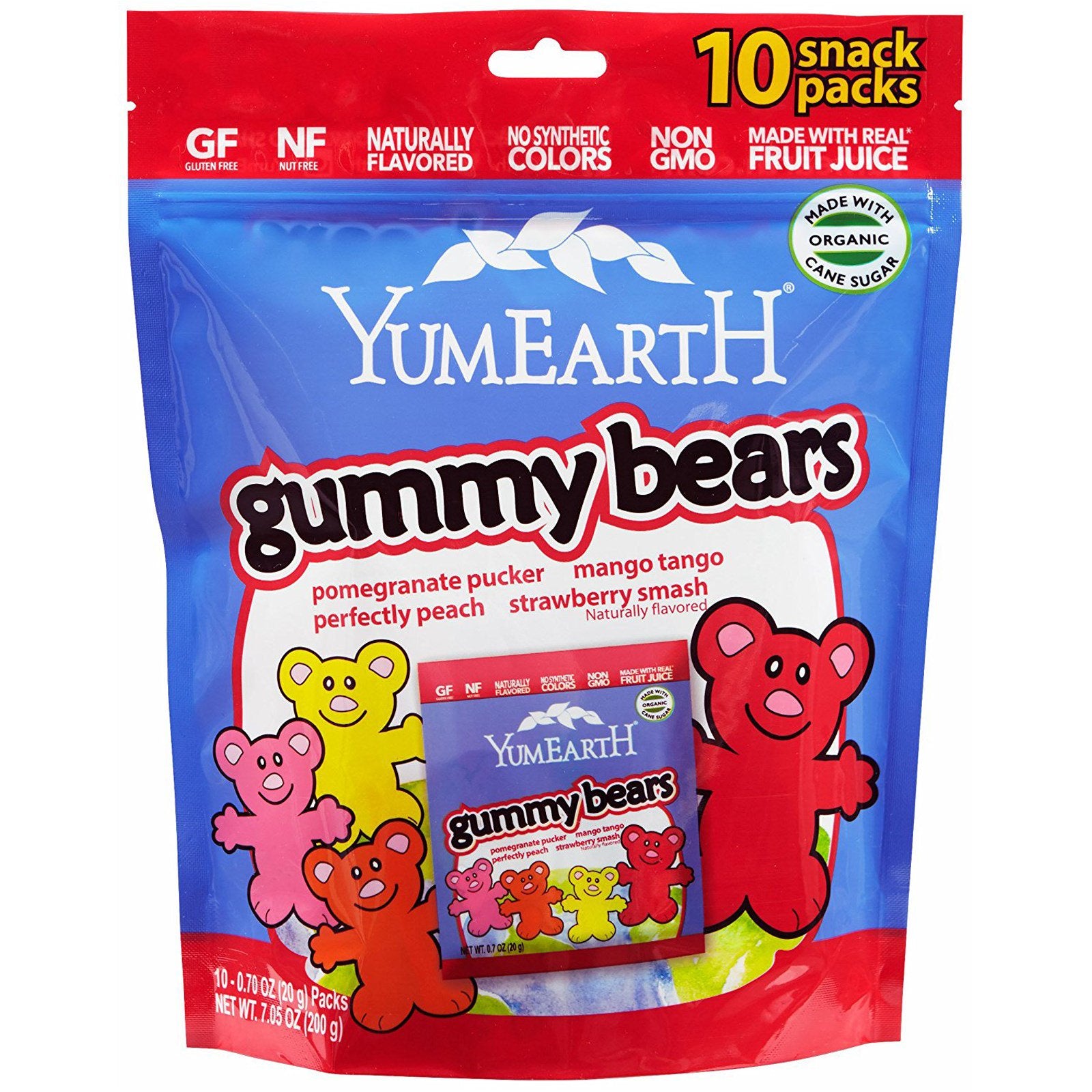 YumEarth Organics, Gummy Bears, 10 Snack Packs, 25 g Each