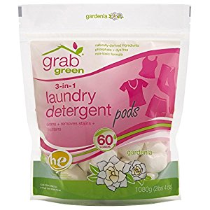 Grab Green, 3-in-1 Laundry Detergent Pods, Gardenia, 60 Loads, 2 lbs 4 oz
