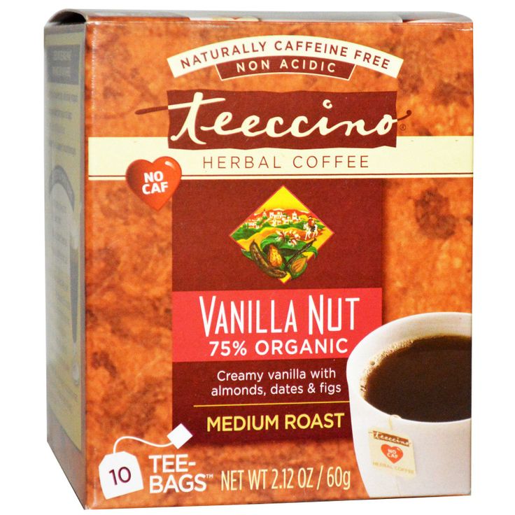 Teeccino, Herbal Coffee, Medium Roast, Caffeine Free, Vanilla Nut, 10 Tee-Bags, 2.12 oz