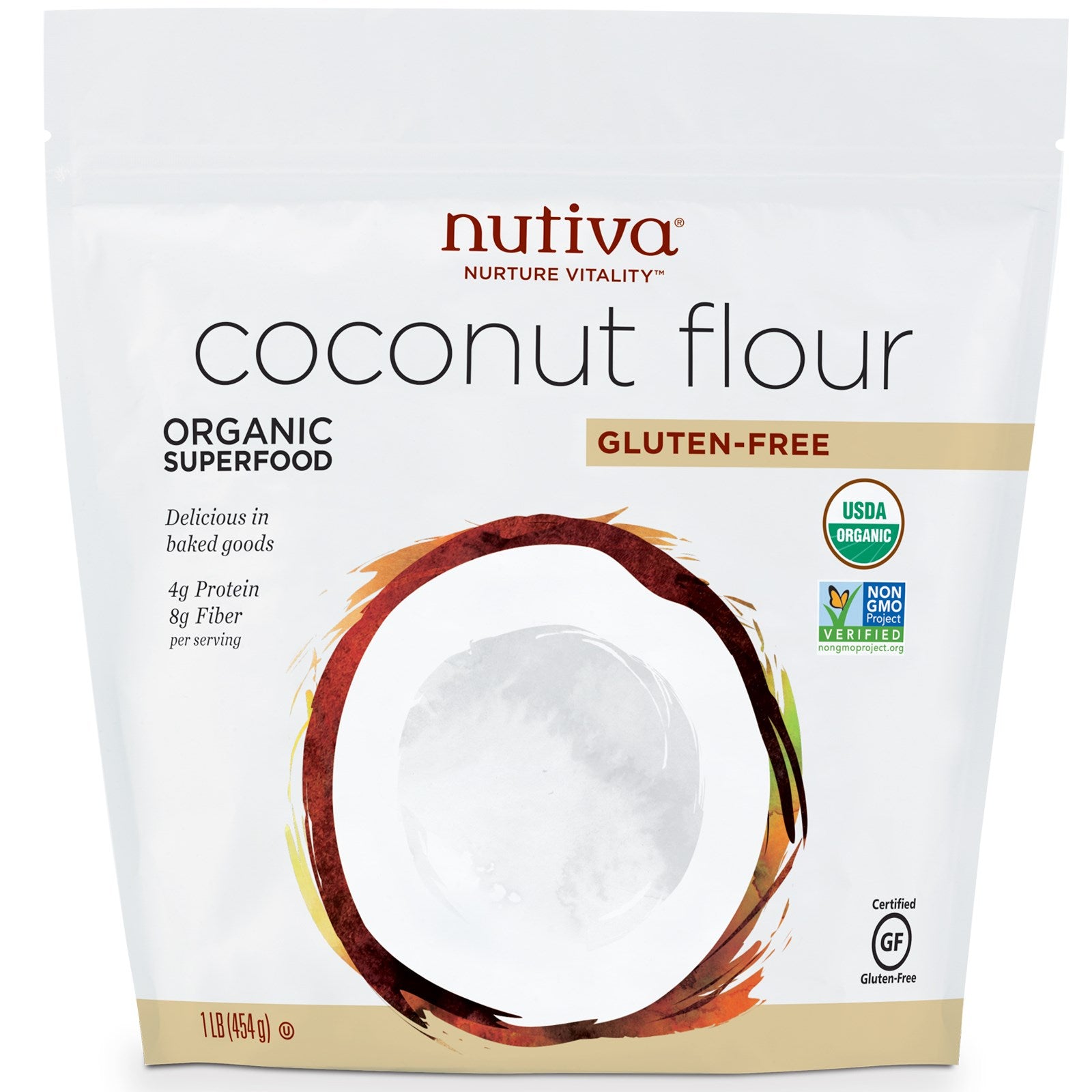 Nutiva, Organic Coconut Flour, Gluten-Free, 1 lb