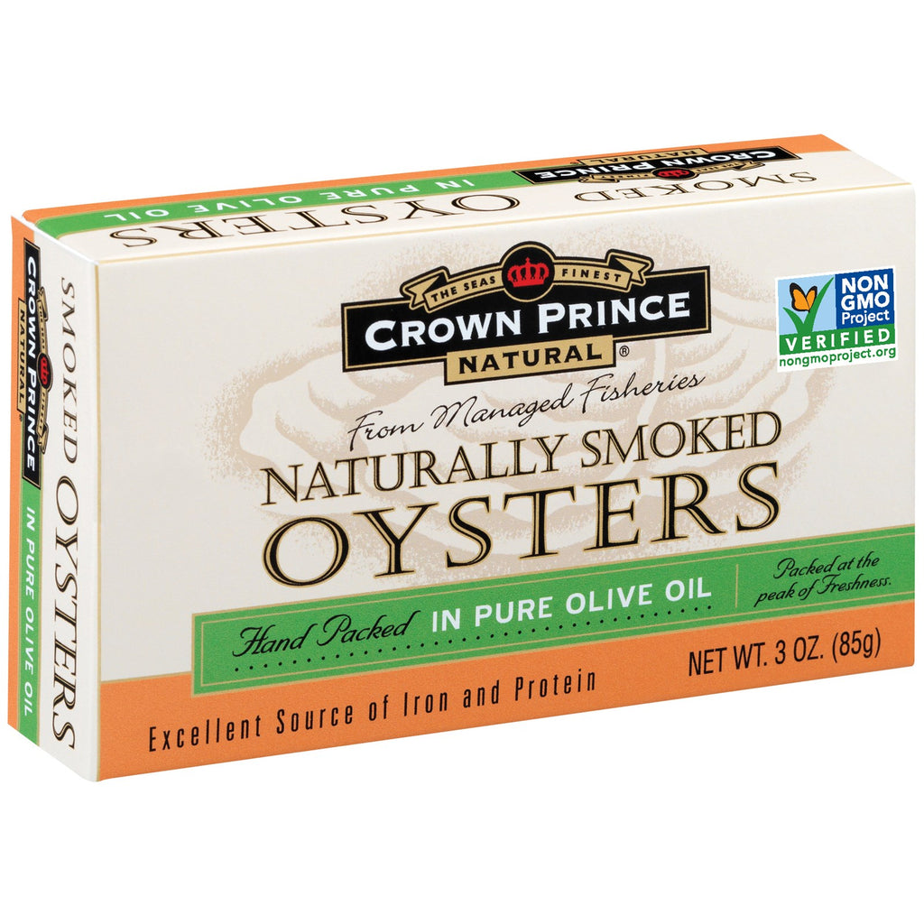 Crown Prince Natural, Naturally Smoked Oysters, in Pure Olive Oil, 3 oz