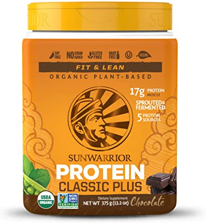 Sun Warrior, Protein Powder Raw, Plant-based, Classic Plus, Chocolate, 375G