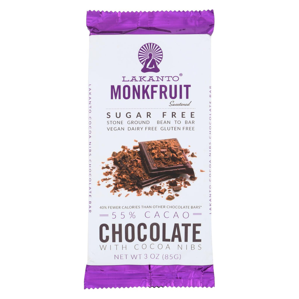 Lakanto, Monkfruit Sweetened, Sugar Free, 55% Cacao, Chocolate with cacao nibs , 3Oz