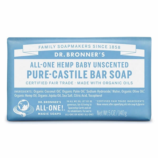 Dr. Bronner's Magic Soaps, Pure Castile Soap, 18-in-1 Hemp Baby Mild, Unscented, 5 oz BAR
