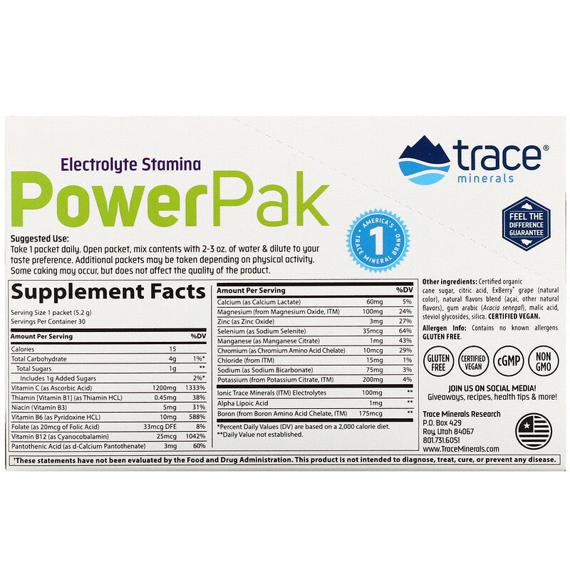 Trace Minerals Research, Electrolyte Stamina PowerPak Acai Berry, 1200 mg, single Packet