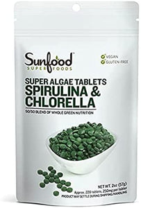 Sunfood, Raw Spirulina Chlorella Tablets 50/50 Blend, Organic & Non GMO 100% Pure, 2 oz