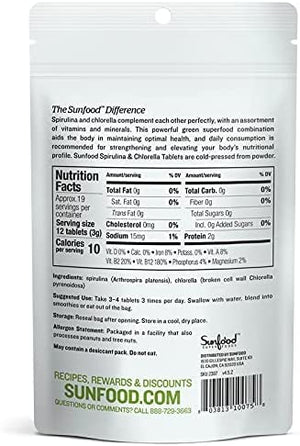 Sunfood, Raw Spirulina Chlorella Tablets 50/50 Blend, Organic & Non GMO 100% Pure, 2 oz