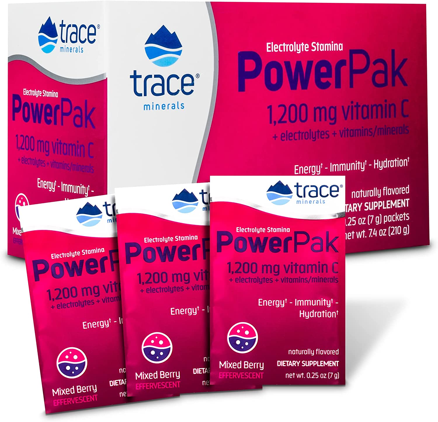 Trace Minerals Research, Electrolyte Stamina PowerPak Mixed Berry, 1200 mg, 30 PK