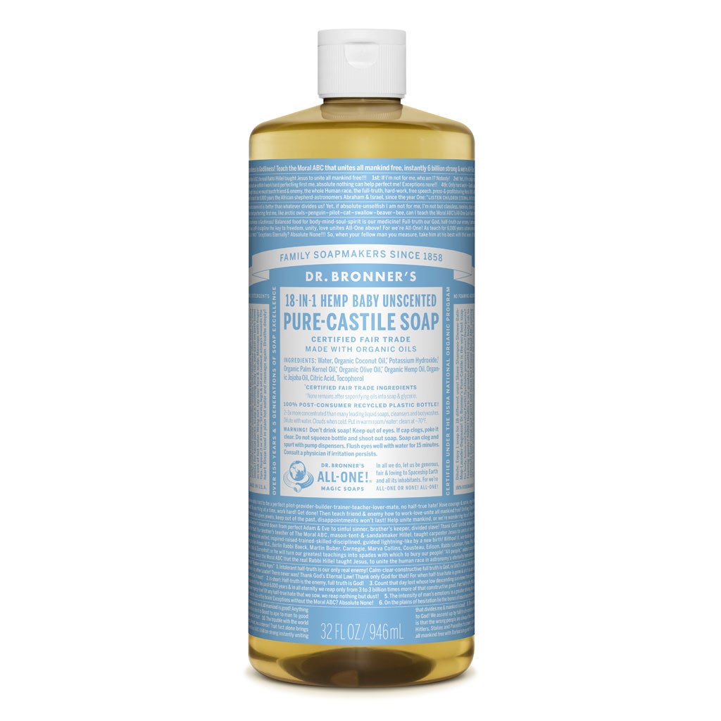 Dr. Bronner's Magic Soaps, Pure Castile Soap, 18-in-1 Hemp Baby Mild, Unscented, 16 fl oz