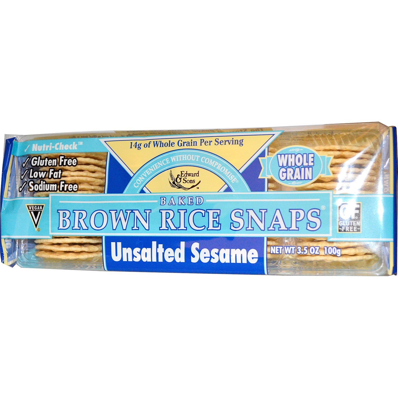 Edward & Sons, Baked Brown Rice Snaps, Unsalted Sesame, 3.5 oz