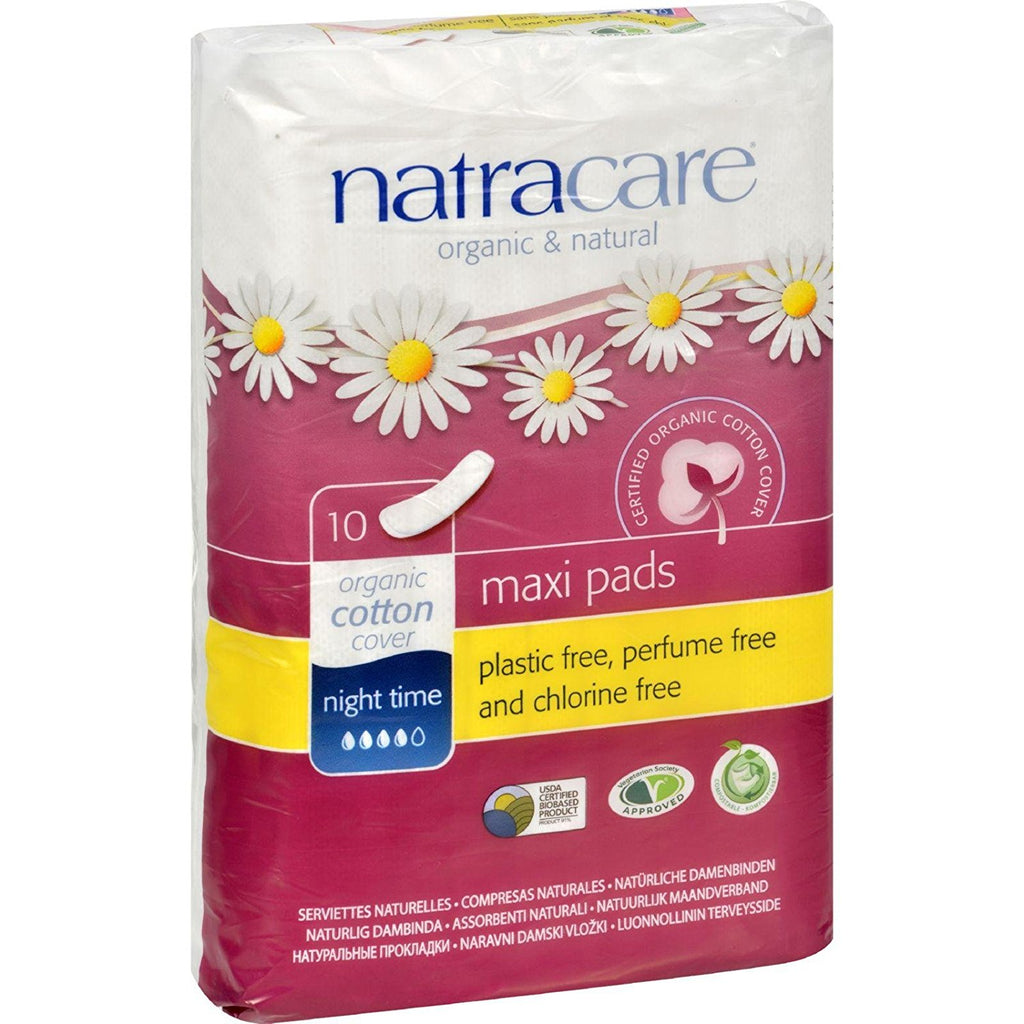 Natracare, Night-Time Pads 10 count - 95% Bio-degradable Non-Chlorine Bleached