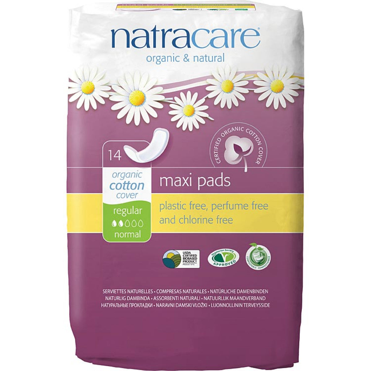 Natracare, Organic Cotton Cover, Maxi Pads, Regular, 14 Pads